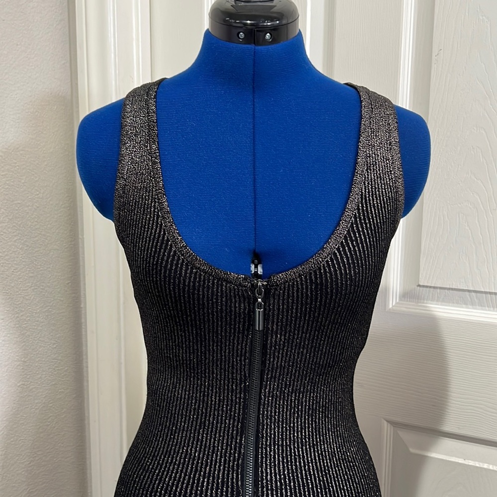 Stretchy Bebe Zip Up Mid Length Bodycon Dress